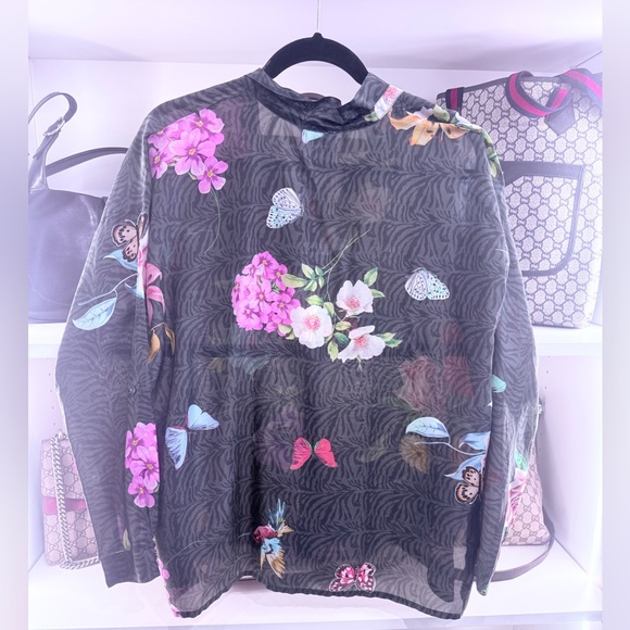 Pre Owned Johnny Was Sz S Silk Floral Shirt Dress Blouse